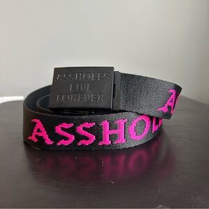 Assholes Live Forever Black and Pink Linda Finegold Textile One Size Belt